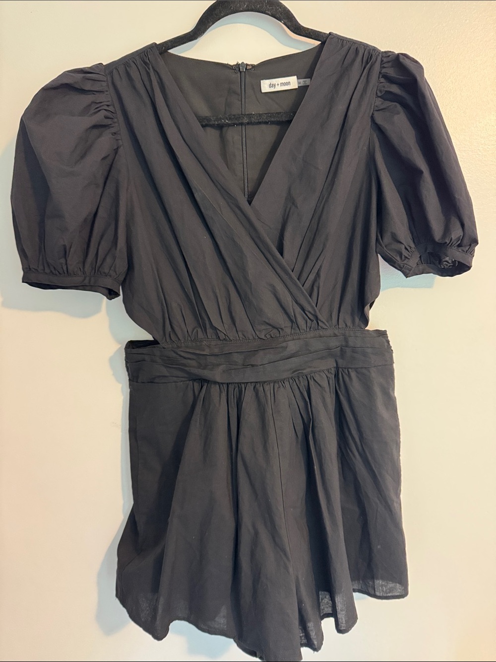 Day + Moon Black Puff-Sleeve Romper
